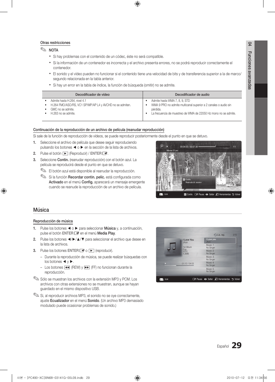 Música | Samsung PS50C490B3W User Manual | Page 241 / 382