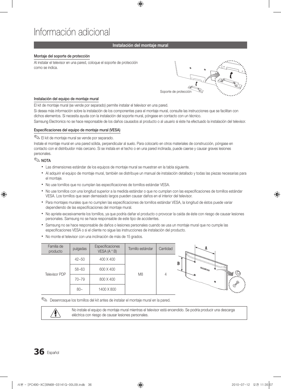 Información adicional | Samsung PS50C490B3W User Manual | Page 248 / 382