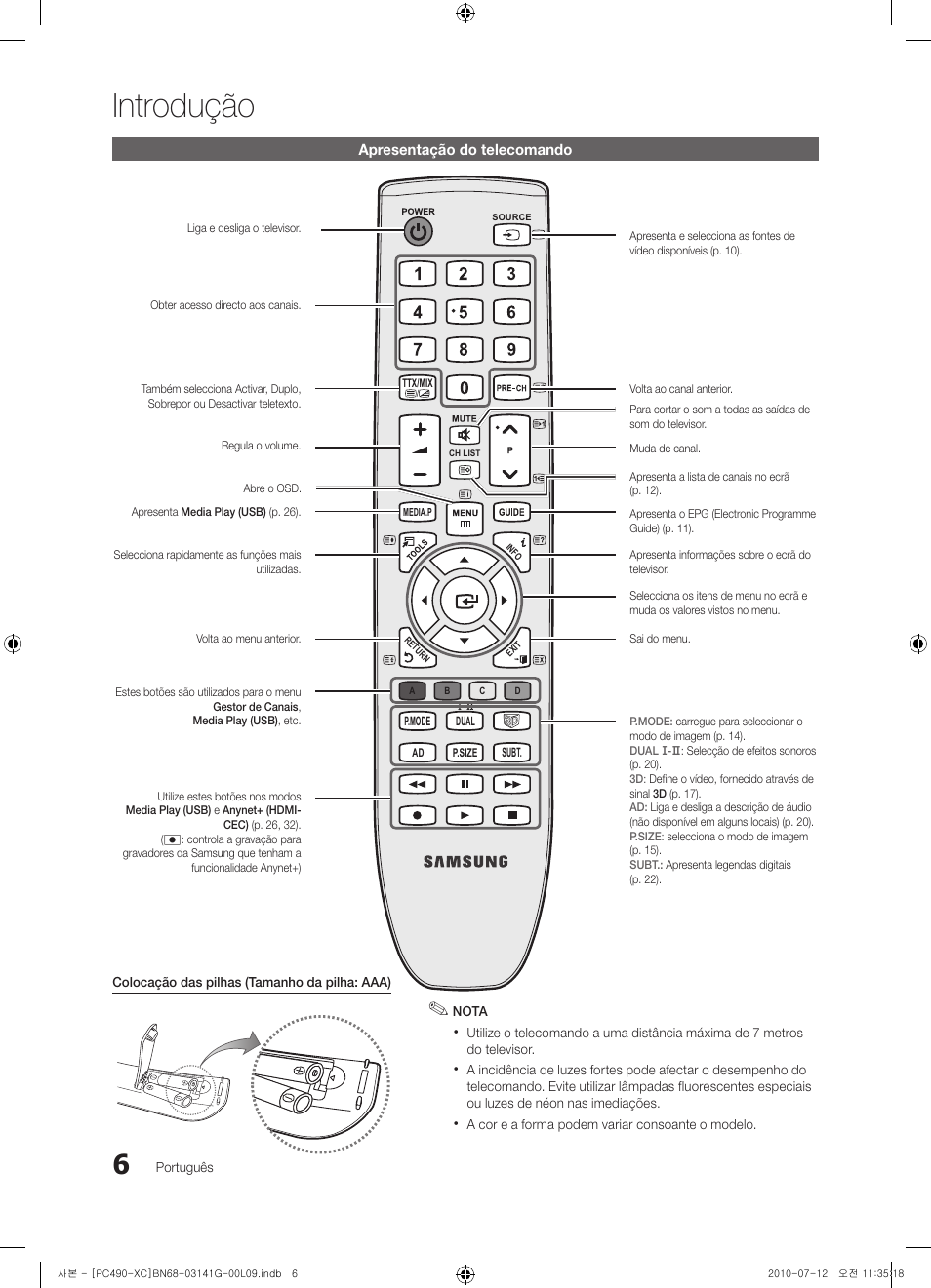 Introdução | Samsung PS50C490B3W User Manual | Page 260 / 382