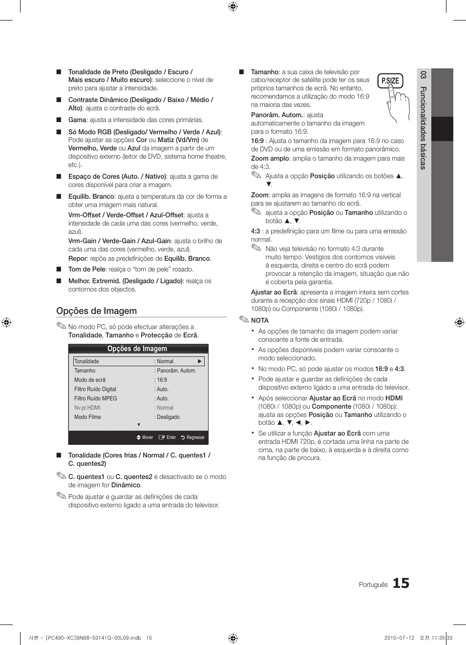Opções de imagem | Samsung PS50C490B3W User Manual | Page 269 / 382