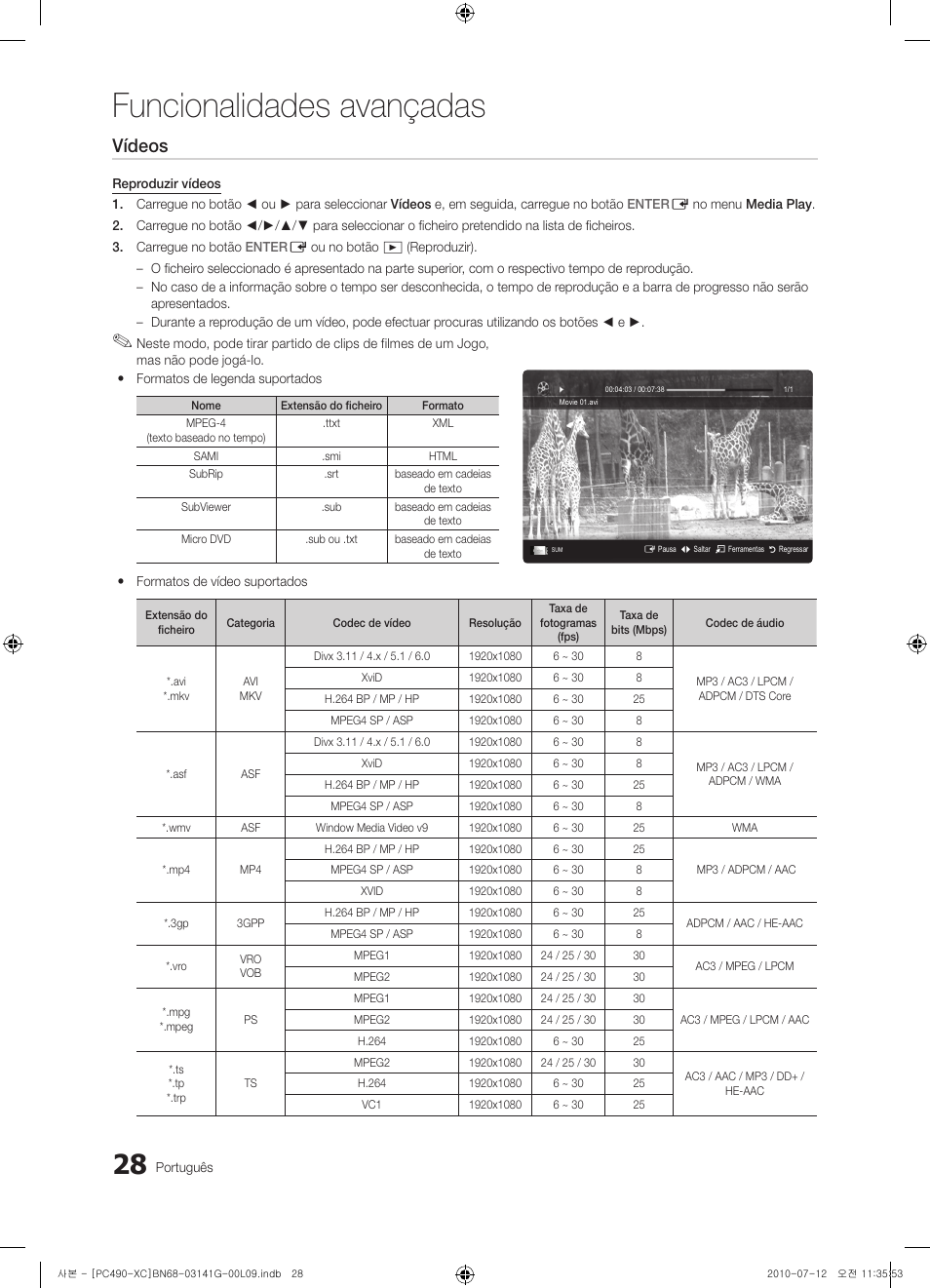 Funcionalidades avançadas, Vídeos | Samsung PS50C490B3W User Manual | Page 282 / 382