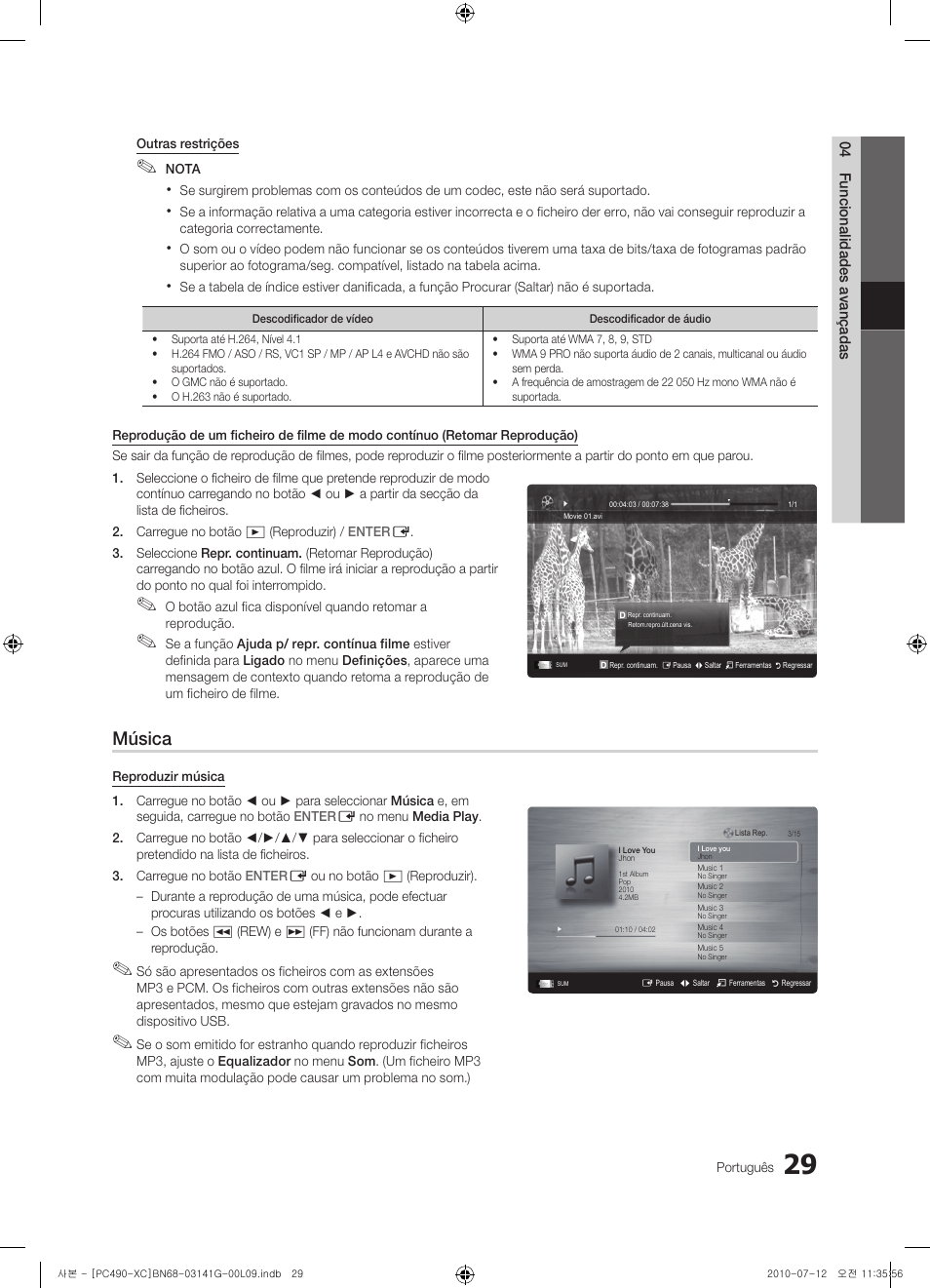 Música | Samsung PS50C490B3W User Manual | Page 283 / 382