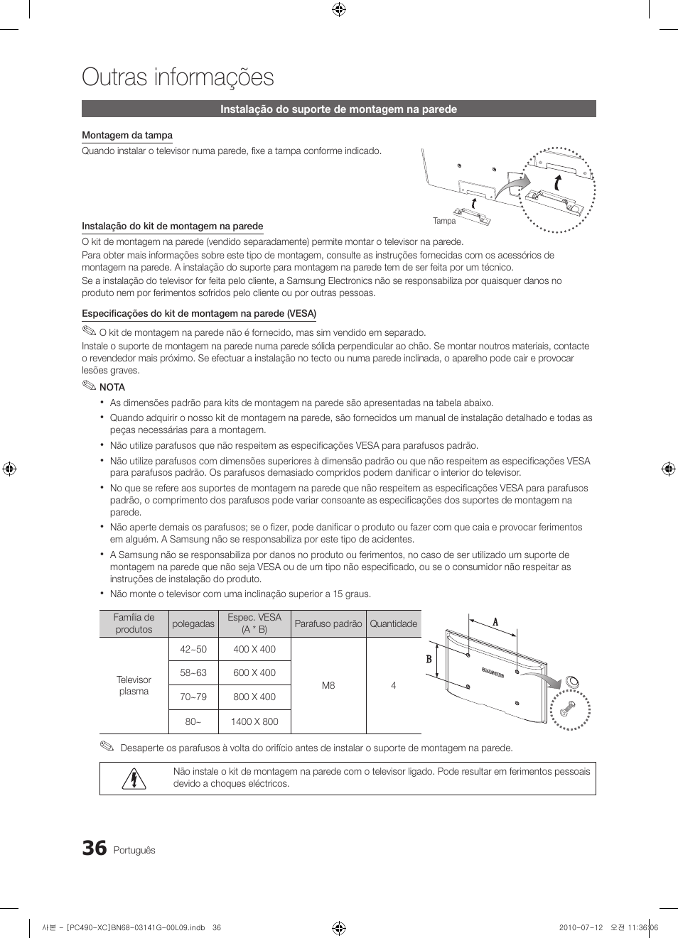 Outras informações | Samsung PS50C490B3W User Manual | Page 290 / 382