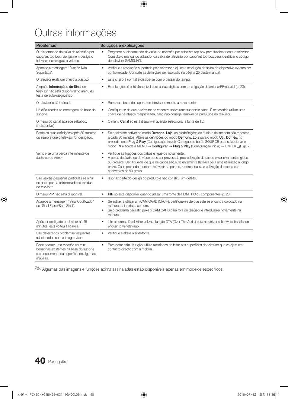Outras informações | Samsung PS50C490B3W User Manual | Page 294 / 382