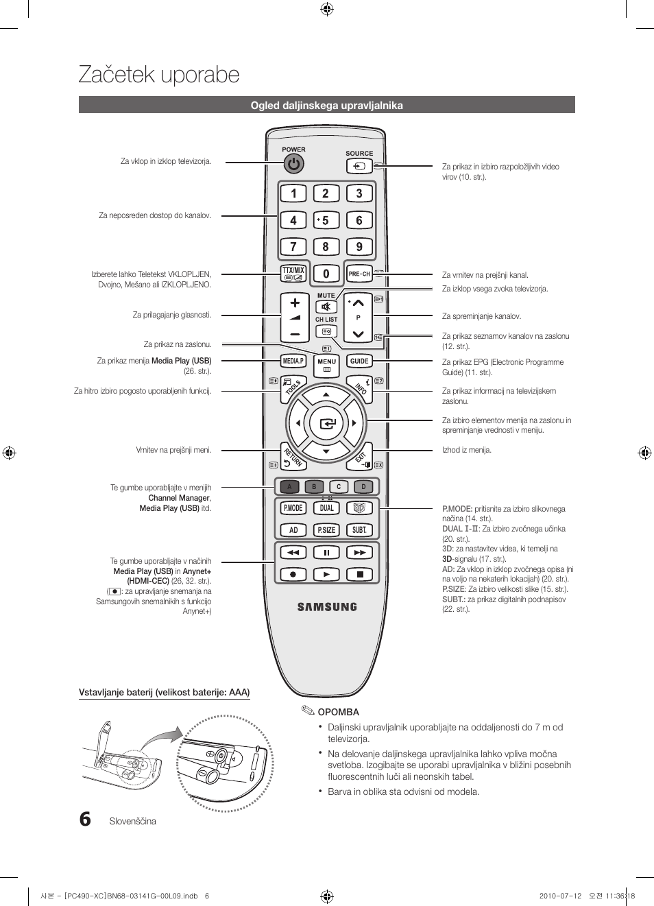 Začetek uporabe | Samsung PS50C490B3W User Manual | Page 302 / 382