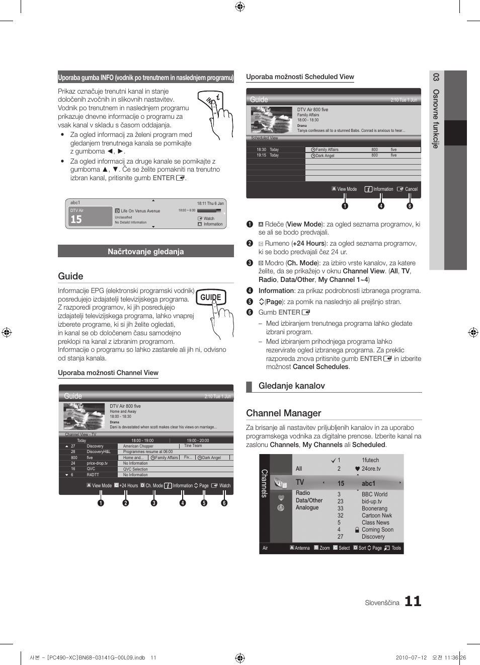 Guide, Channel manager, Gledanje kanalov | 03 osnovne funkcije, Načrtovanje gledanja, Channels | Samsung PS50C490B3W User Manual | Page 307 / 382