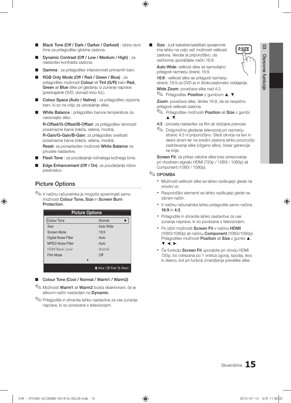 Picture options | Samsung PS50C490B3W User Manual | Page 311 / 382