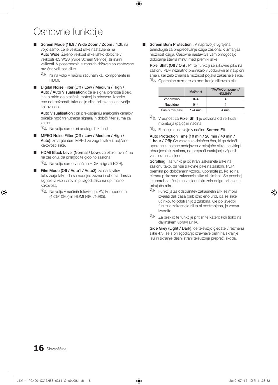 Osnovne funkcije | Samsung PS50C490B3W User Manual | Page 312 / 382