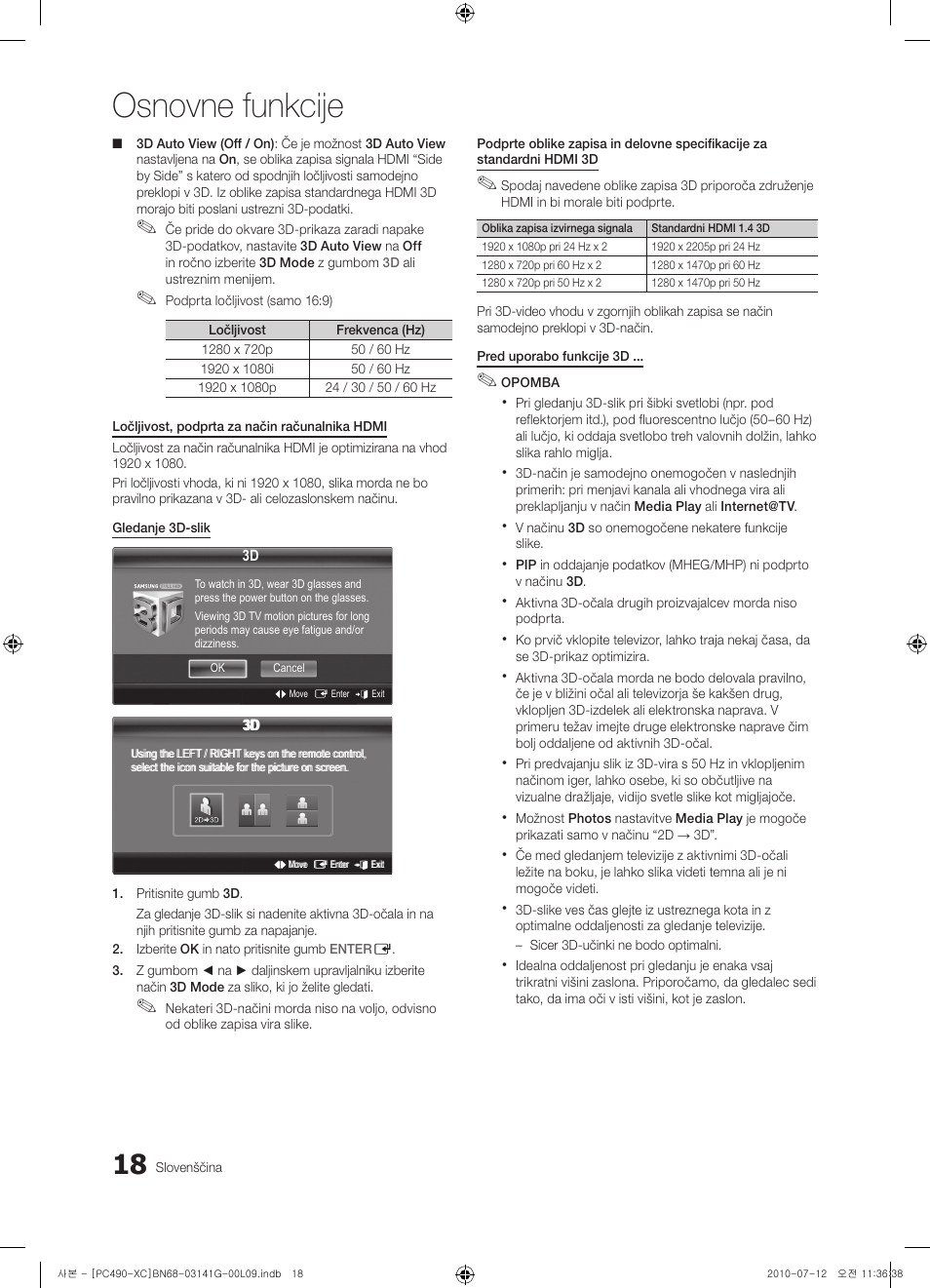 Osnovne funkcije | Samsung PS50C490B3W User Manual | Page 314 / 382