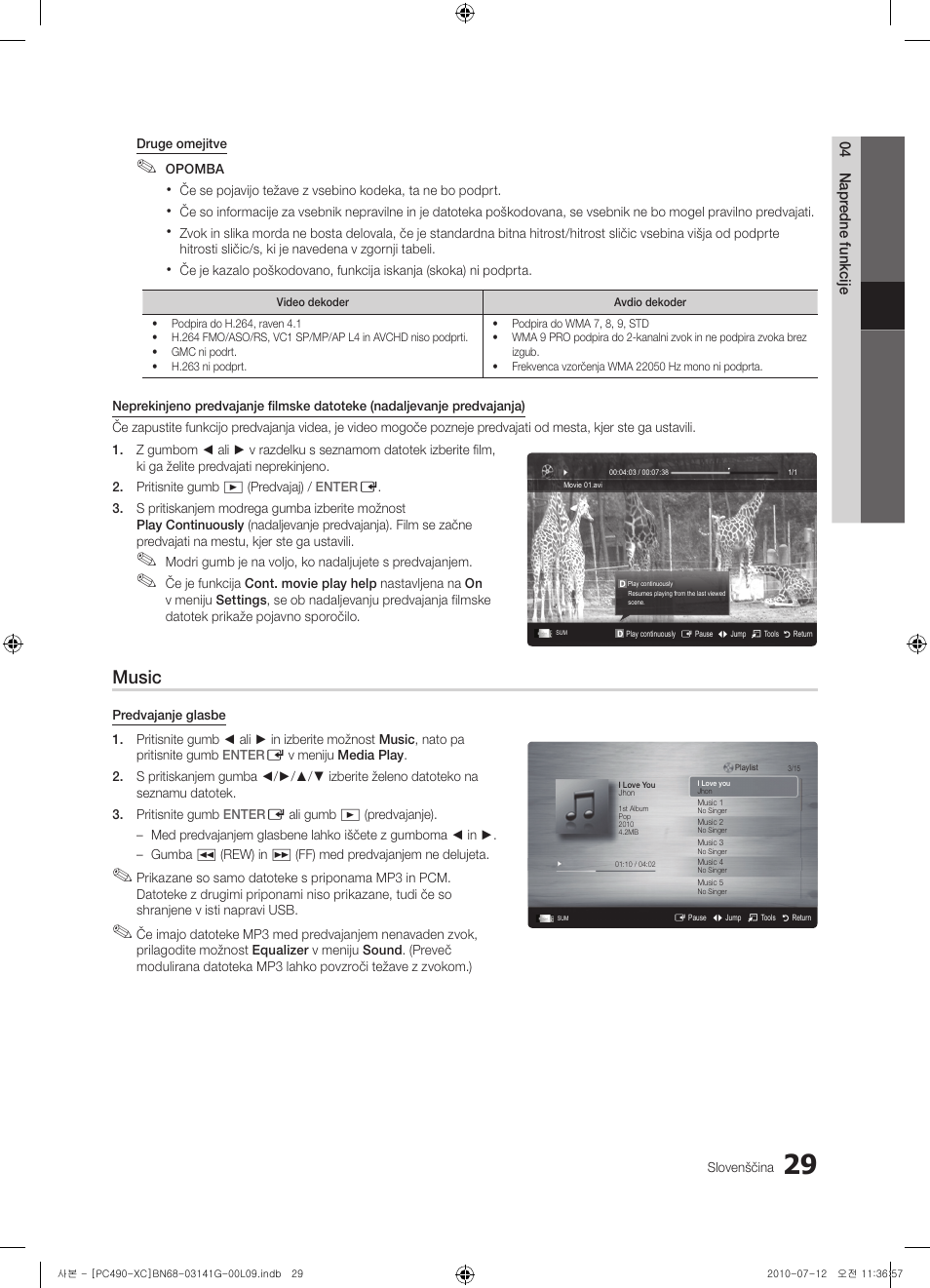 Music | Samsung PS50C490B3W User Manual | Page 325 / 382