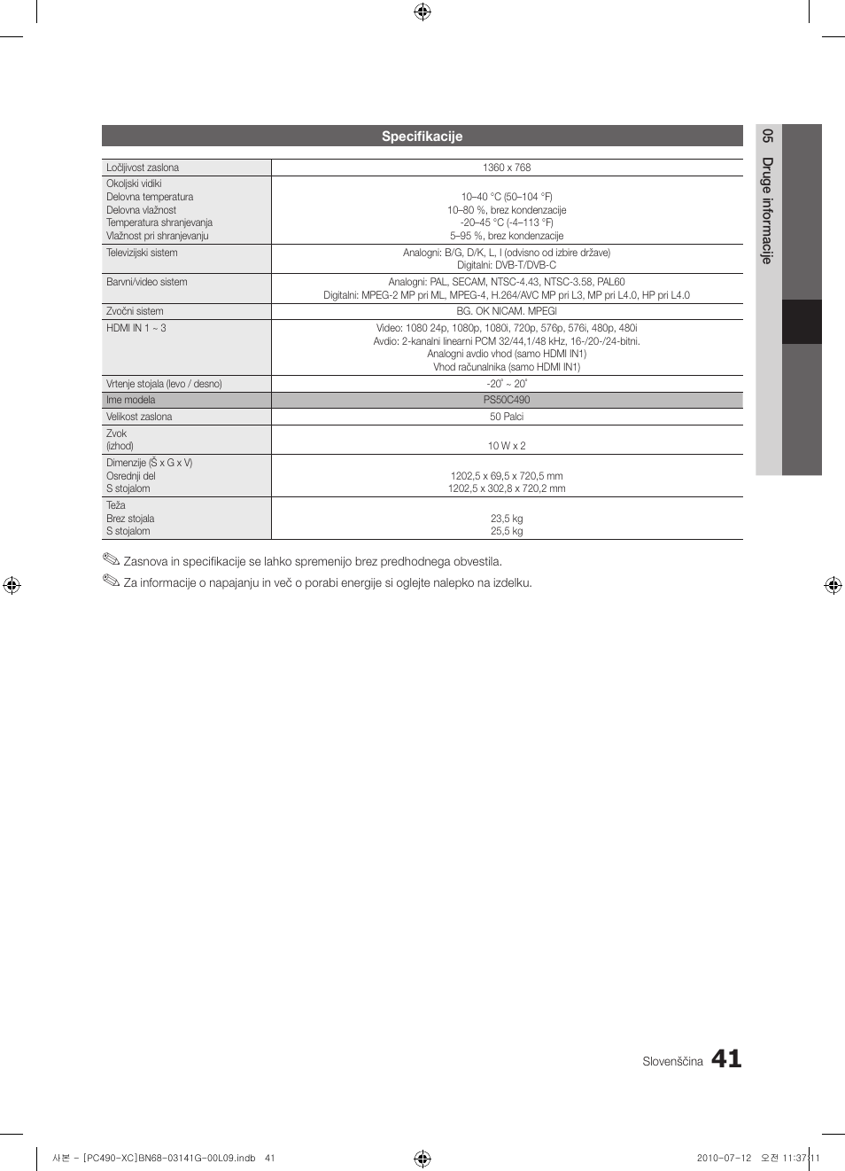 Samsung PS50C490B3W User Manual | Page 337 / 382