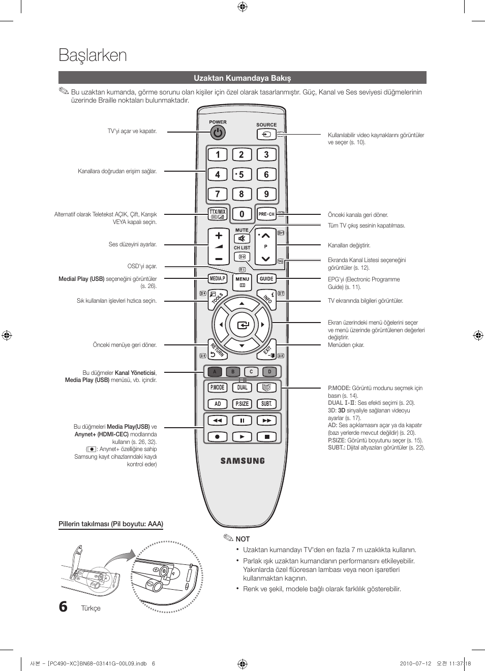 Başlarken | Samsung PS50C490B3W User Manual | Page 344 / 382