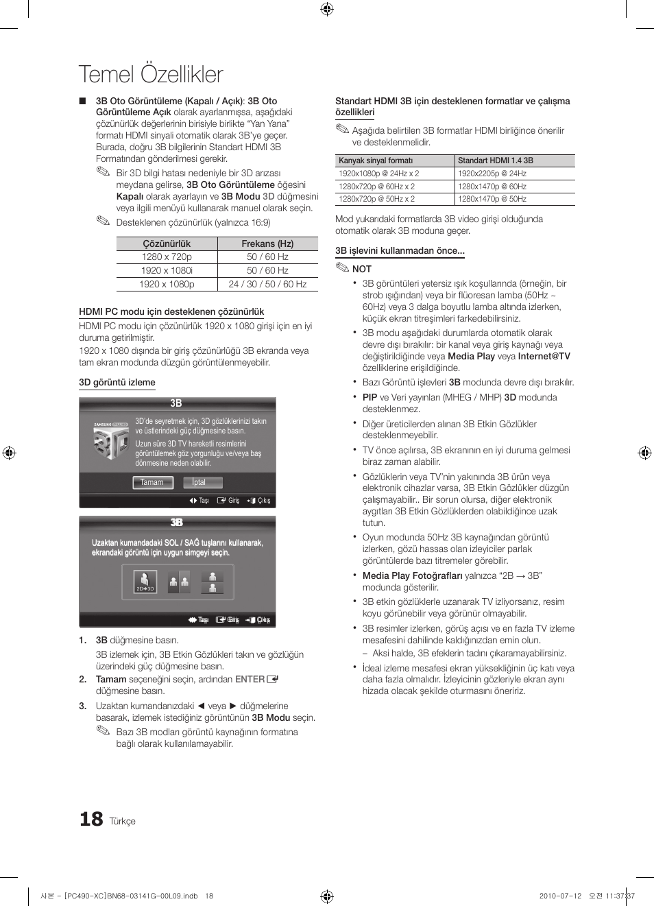 Temel özellikler | Samsung PS50C490B3W User Manual | Page 356 / 382