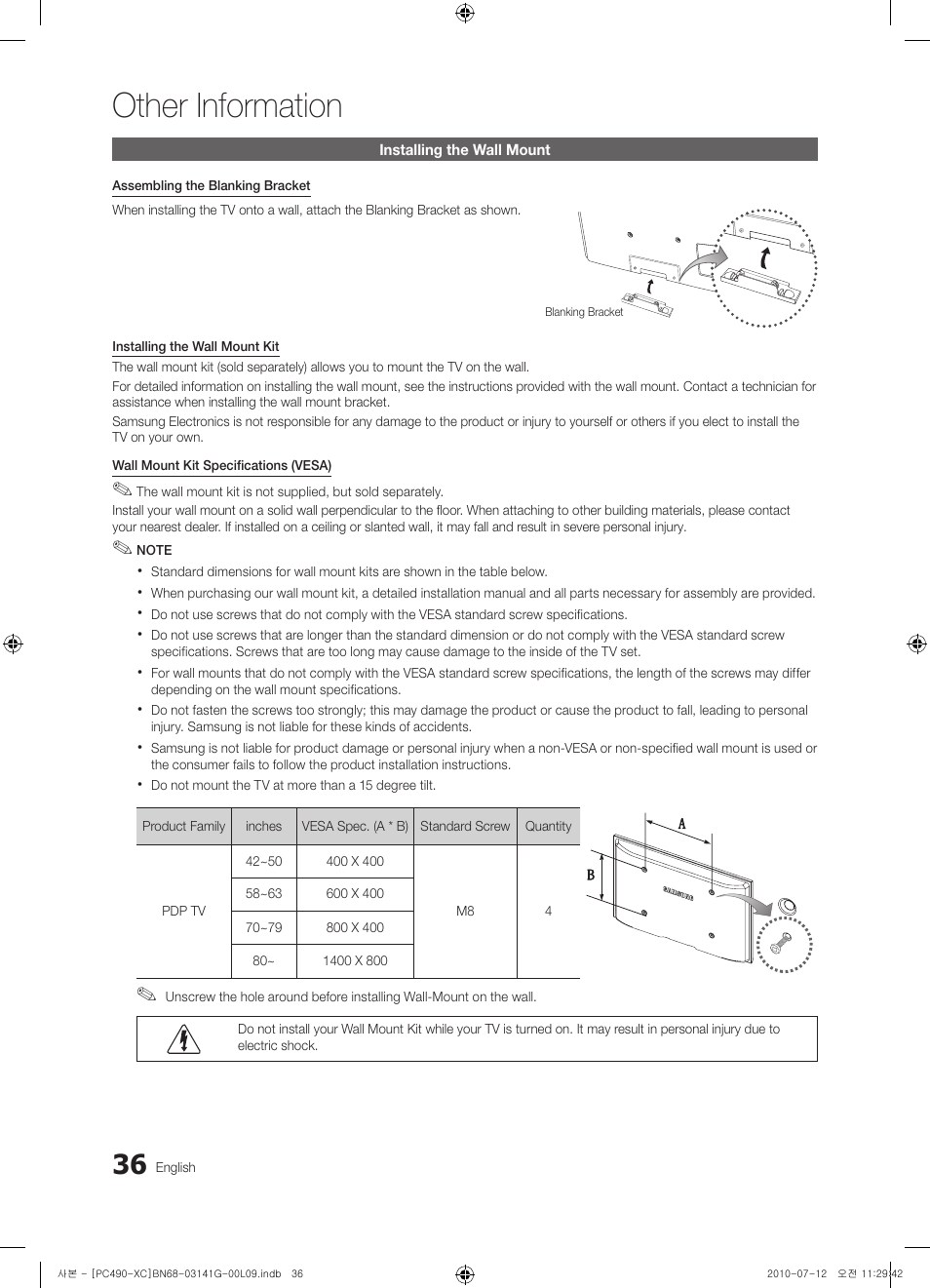 Other information | Samsung PS50C490B3W User Manual | Page 36 / 382