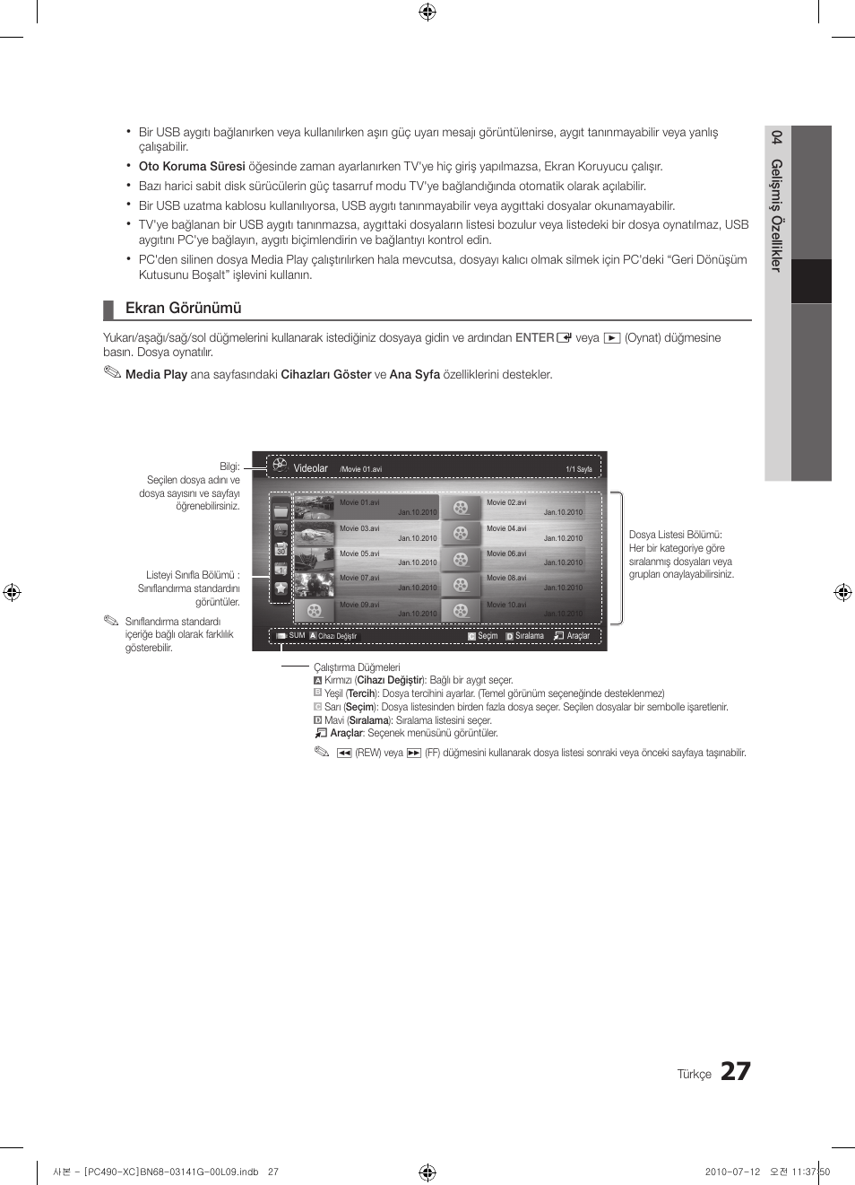 Ekran görünümü | Samsung PS50C490B3W User Manual | Page 365 / 382