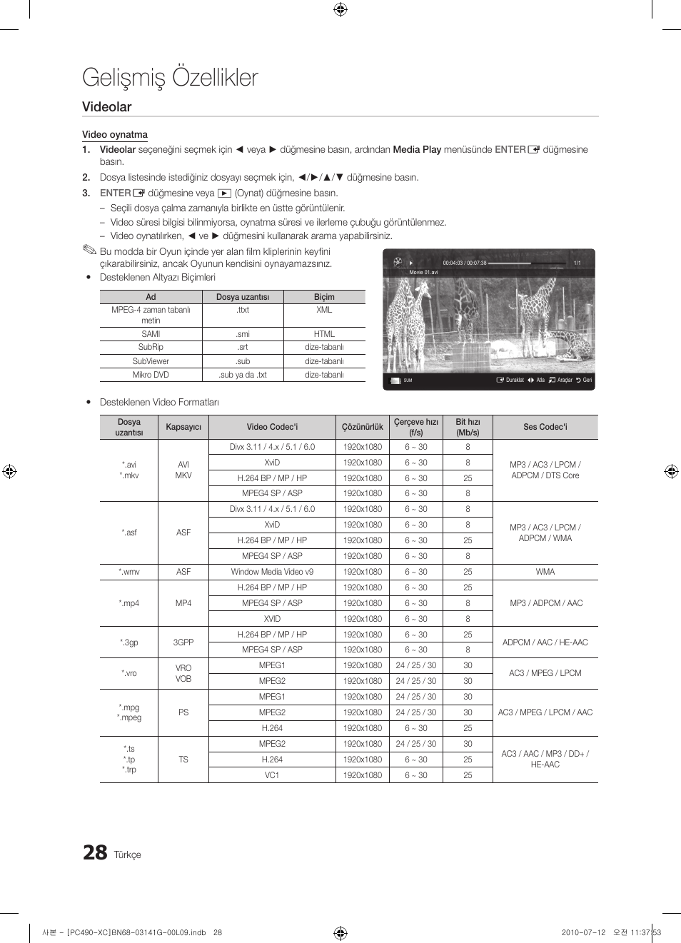 Gelişmiş özellikler, Videolar | Samsung PS50C490B3W User Manual | Page 366 / 382