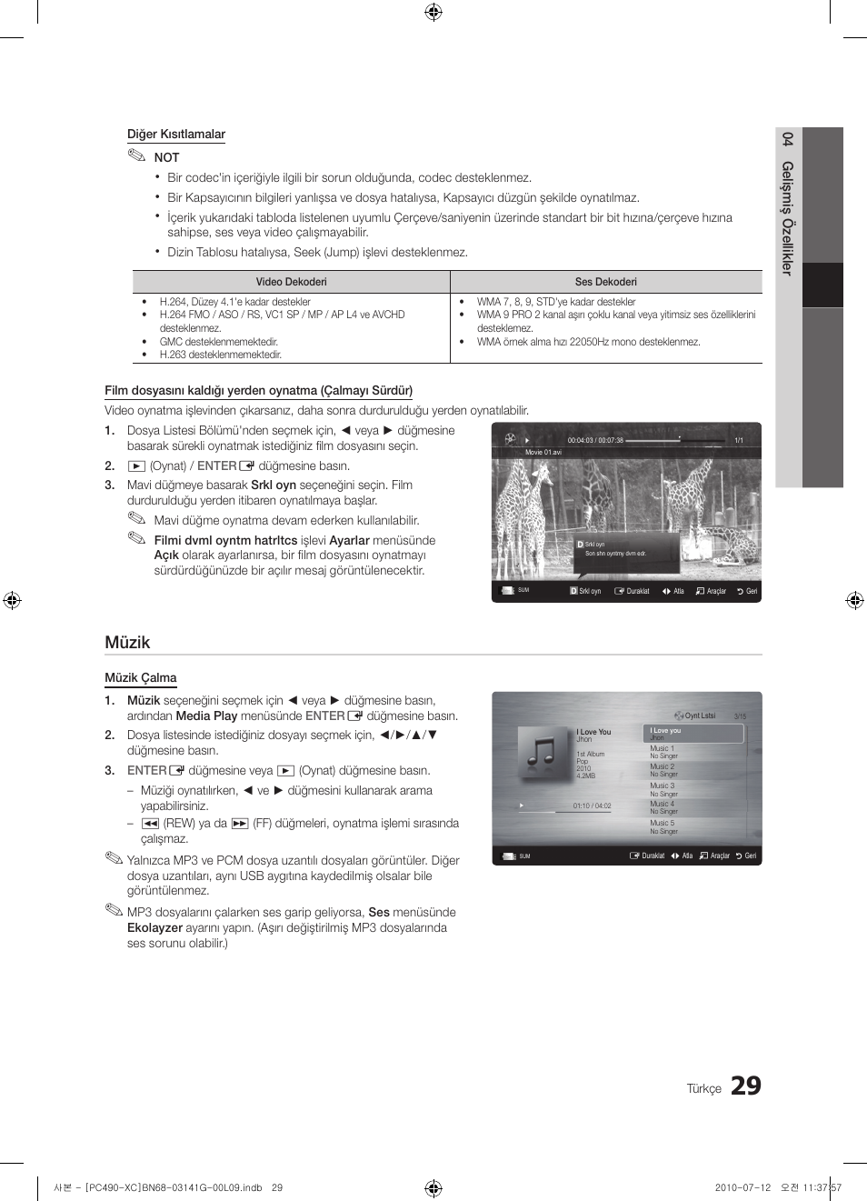 Müzik | Samsung PS50C490B3W User Manual | Page 367 / 382