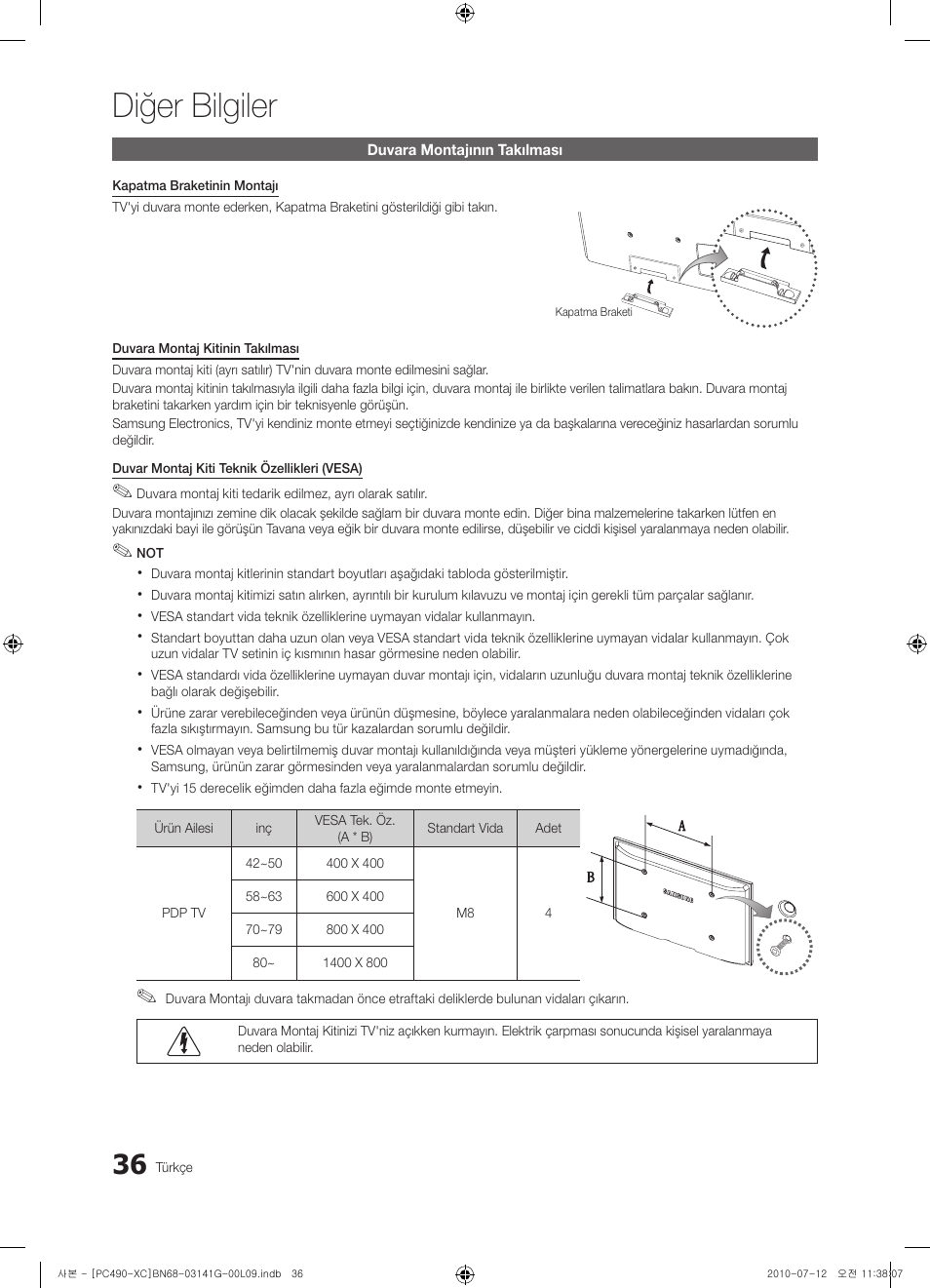 Diğer bilgiler | Samsung PS50C490B3W User Manual | Page 374 / 382
