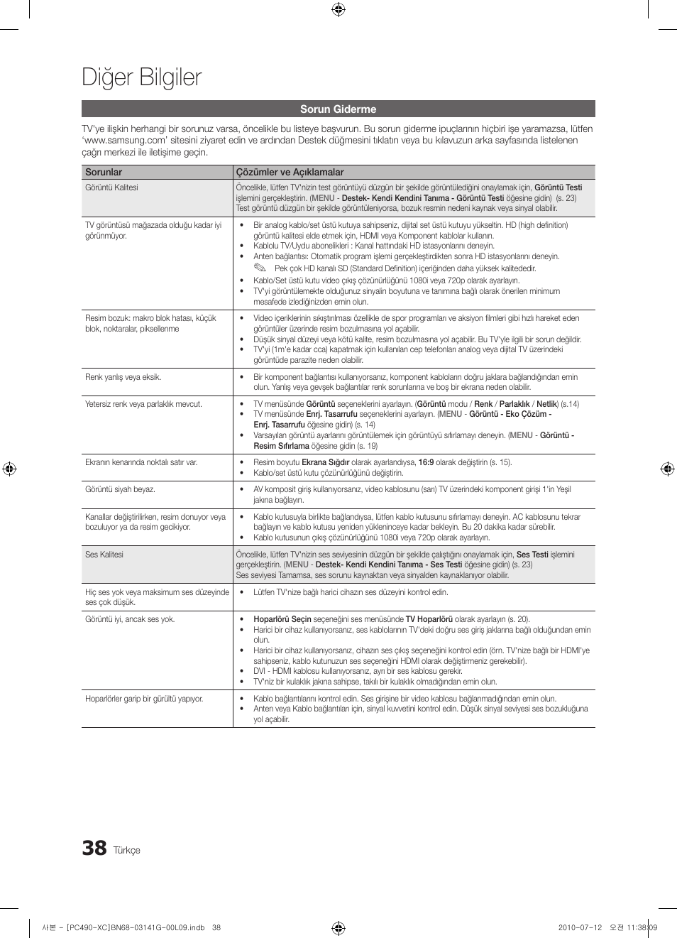 Diğer bilgiler | Samsung PS50C490B3W User Manual | Page 376 / 382