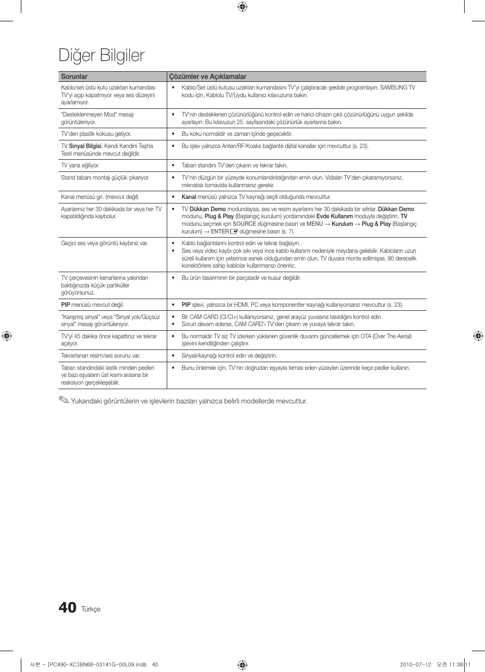Diğer bilgiler | Samsung PS50C490B3W User Manual | Page 378 / 382