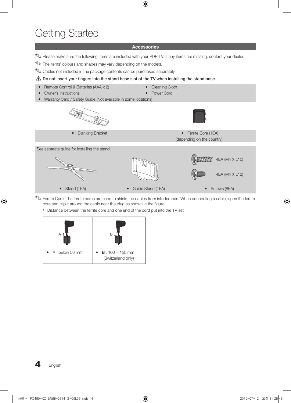 Getting started | Samsung PS50C490B3W User Manual | Page 4 / 382