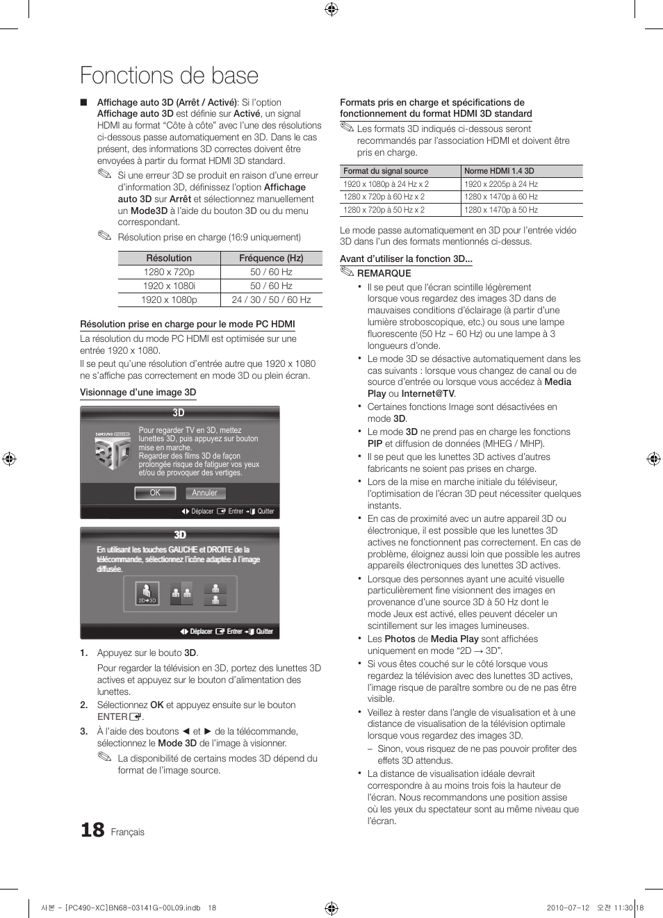 Fonctions de base | Samsung PS50C490B3W User Manual | Page 60 / 382