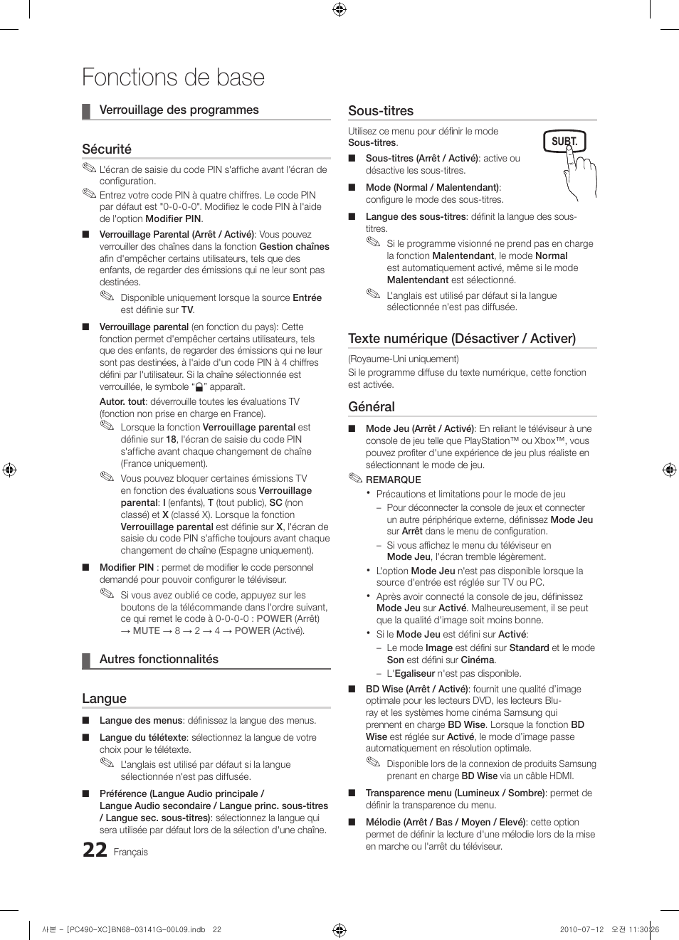 Fonctions de base | Samsung PS50C490B3W User Manual | Page 64 / 382