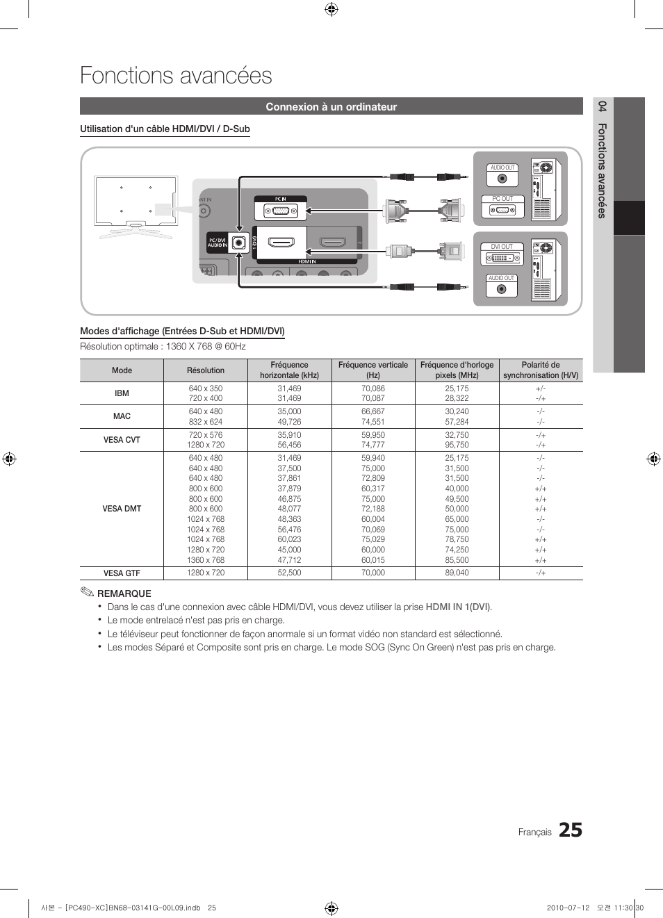 Fonctions avancées | Samsung PS50C490B3W User Manual | Page 67 / 382