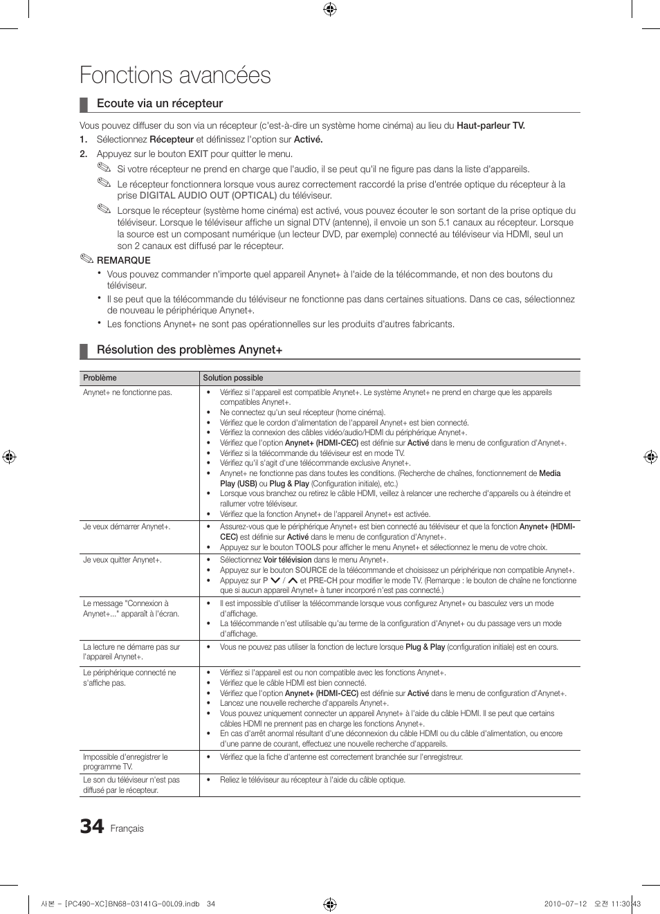 Fonctions avancées | Samsung PS50C490B3W User Manual | Page 76 / 382