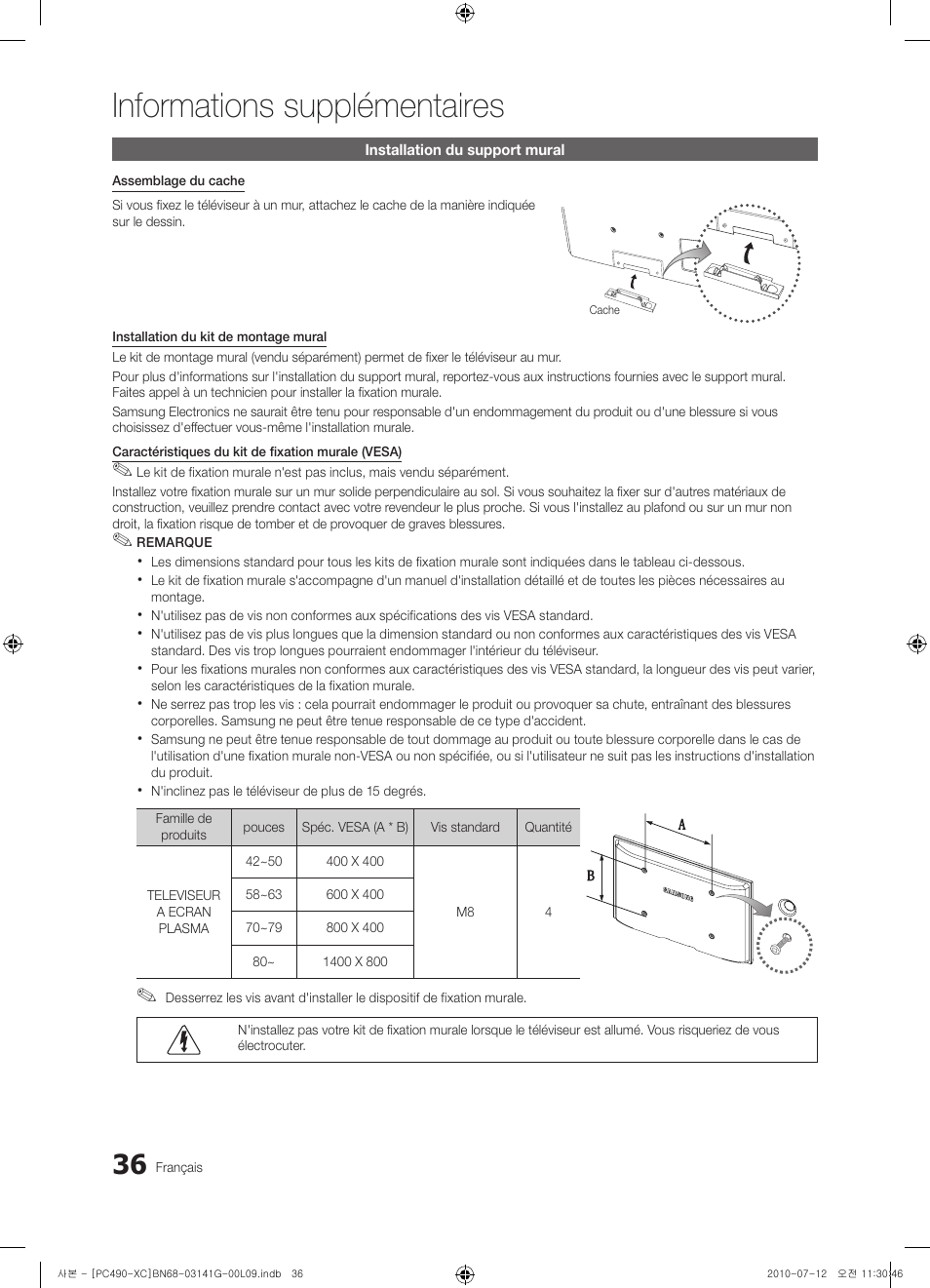 Informations supplémentaires | Samsung PS50C490B3W User Manual | Page 78 / 382
