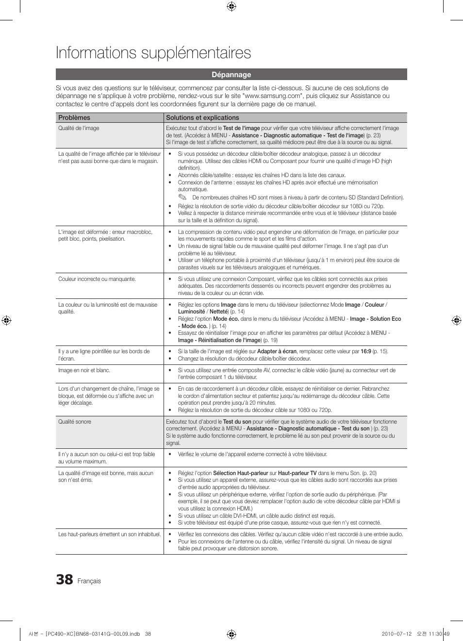 Informations supplémentaires | Samsung PS50C490B3W User Manual | Page 80 / 382