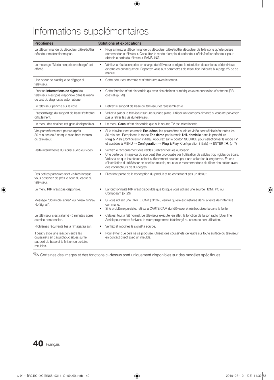 Informations supplémentaires | Samsung PS50C490B3W User Manual | Page 82 / 382