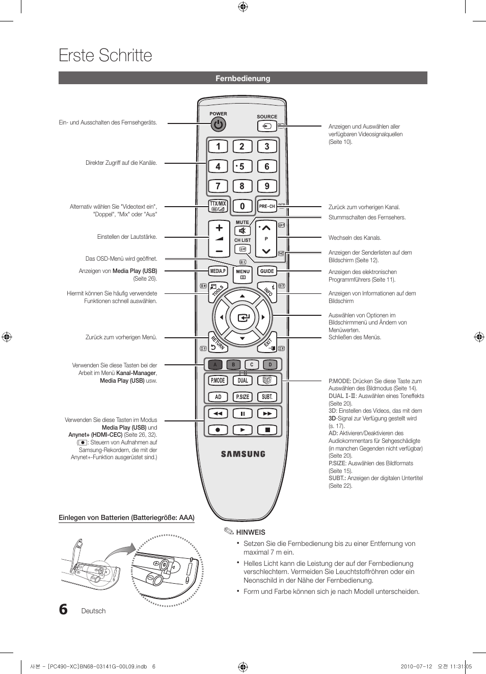 Erste schritte | Samsung PS50C490B3W User Manual | Page 90 / 382