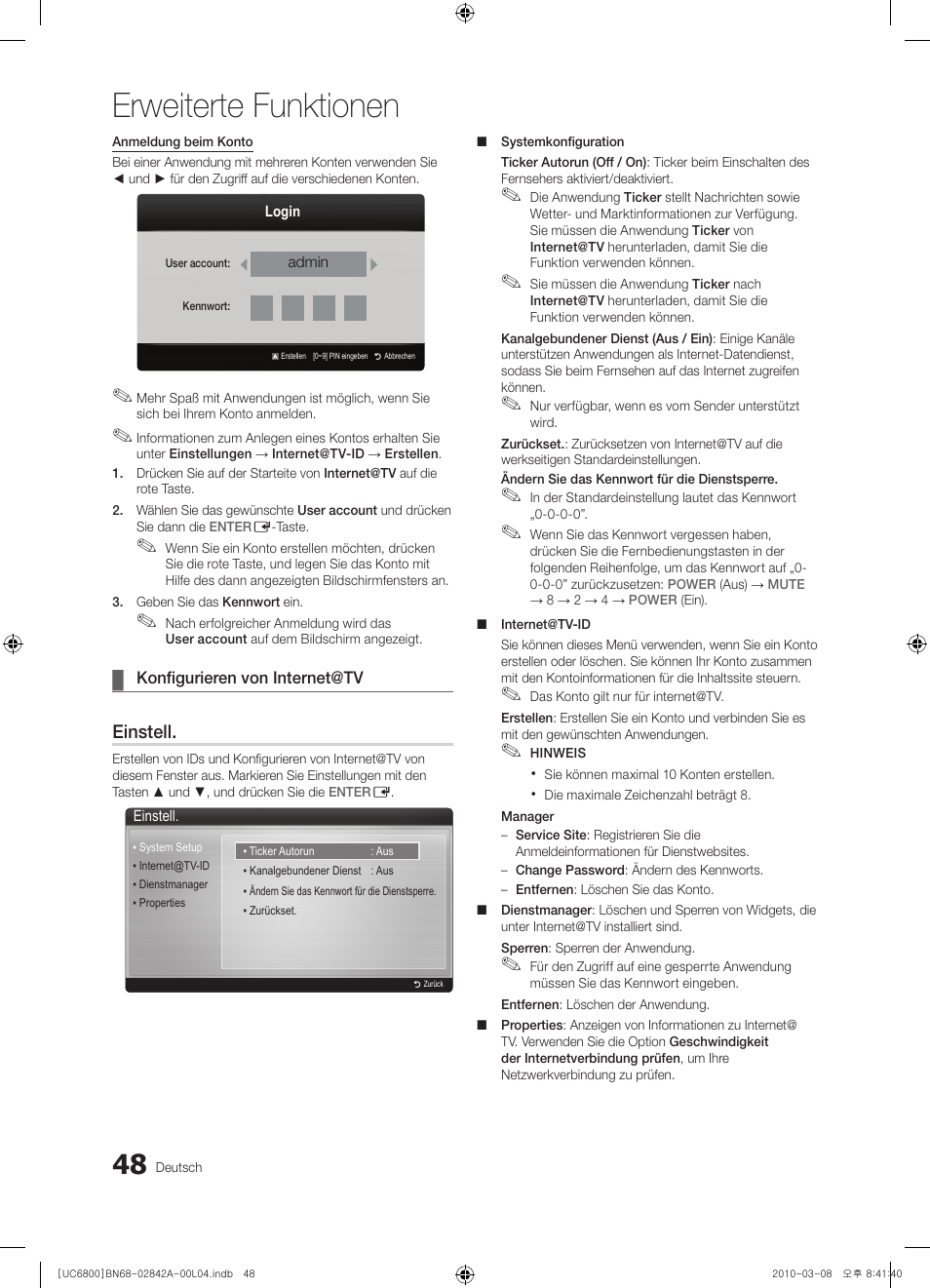Erweiterte funktionen, Einstell | Samsung UE37C6820US User Manual | Page 110 / 249