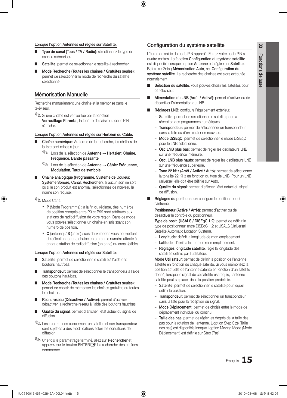 Mémorisation manuelle, Configuration du système satellite | Samsung UE37C6820US User Manual | Page 139 / 249