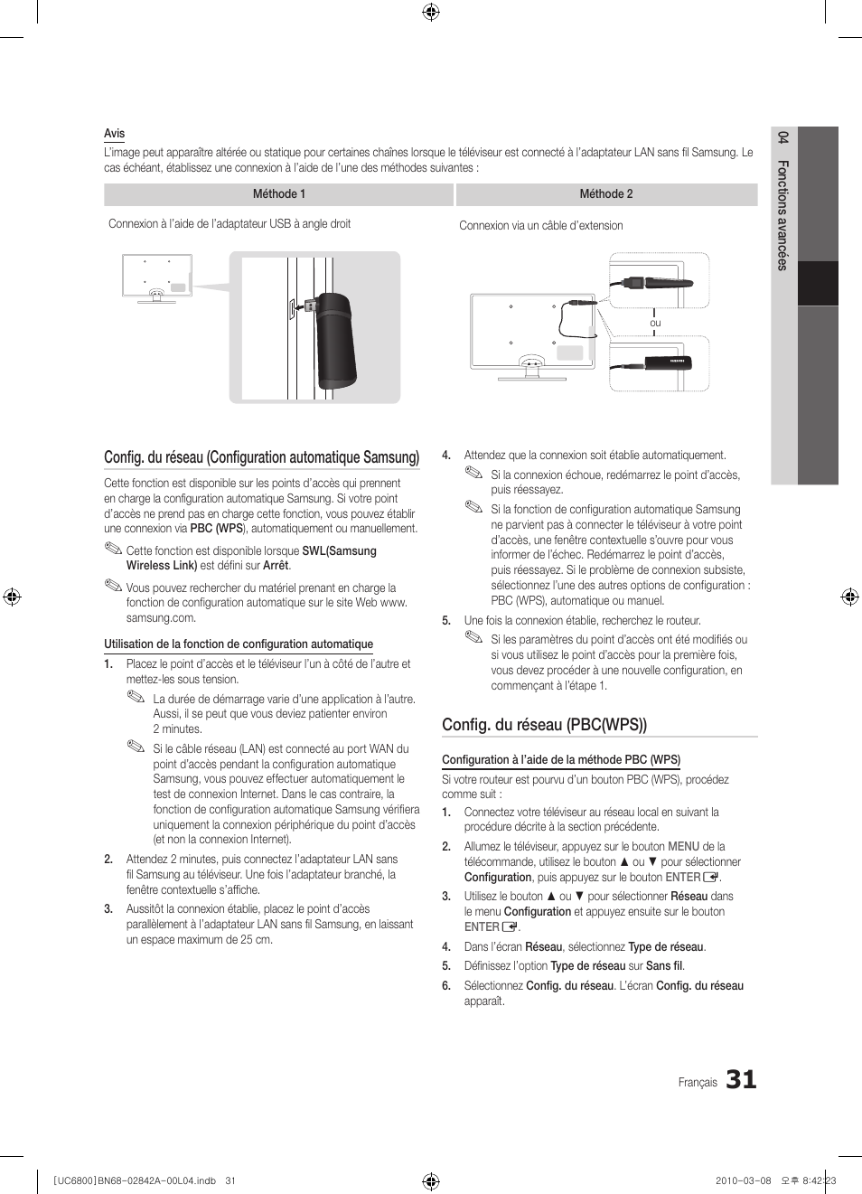 Config. du réseau (pbc(wps)) | Samsung UE37C6820US User Manual | Page 155 / 249