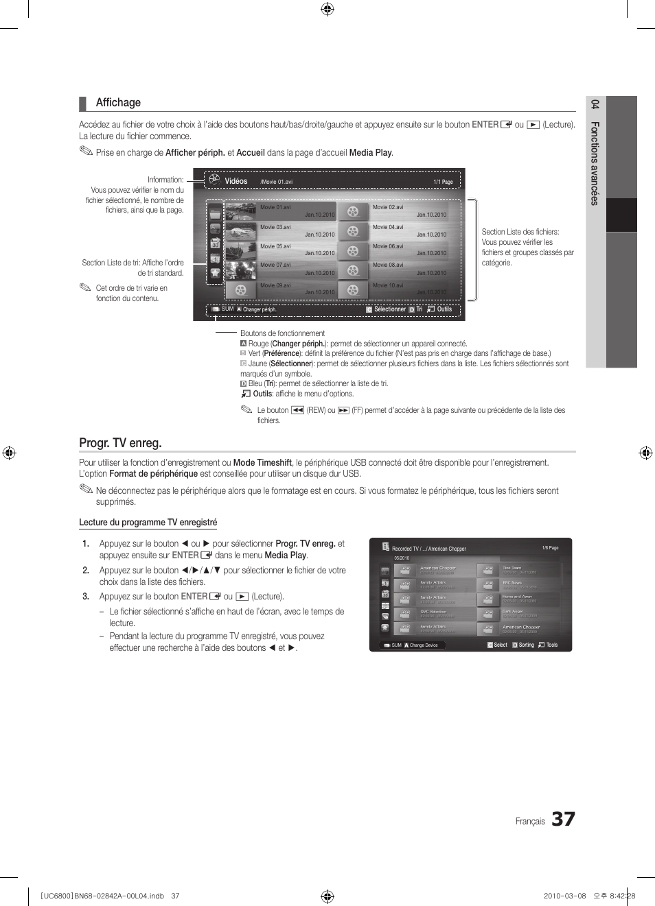 Progr. tv enreg, Affichage | Samsung UE37C6820US User Manual | Page 161 / 249