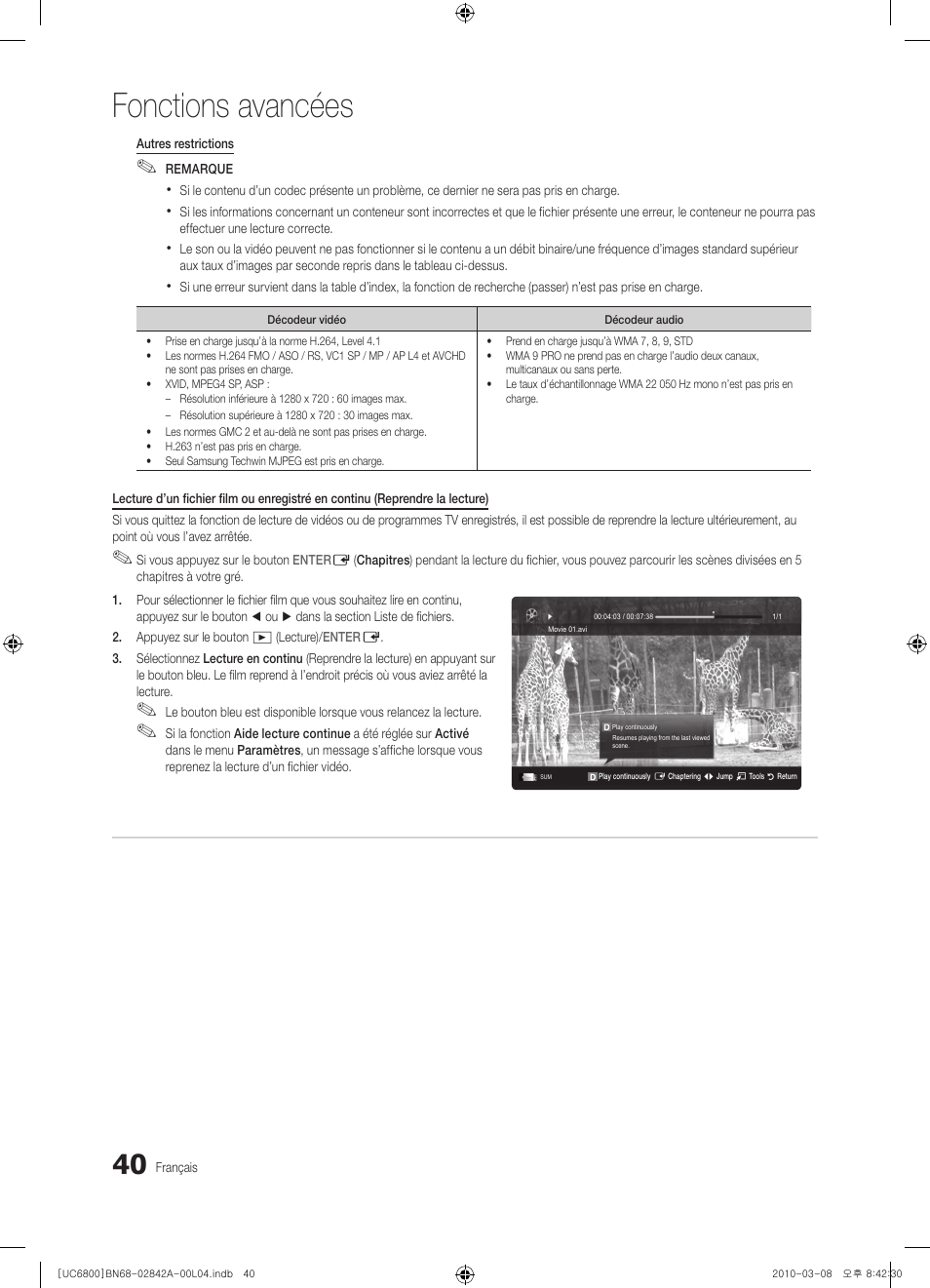 Fonctions avancées | Samsung UE37C6820US User Manual | Page 164 / 249