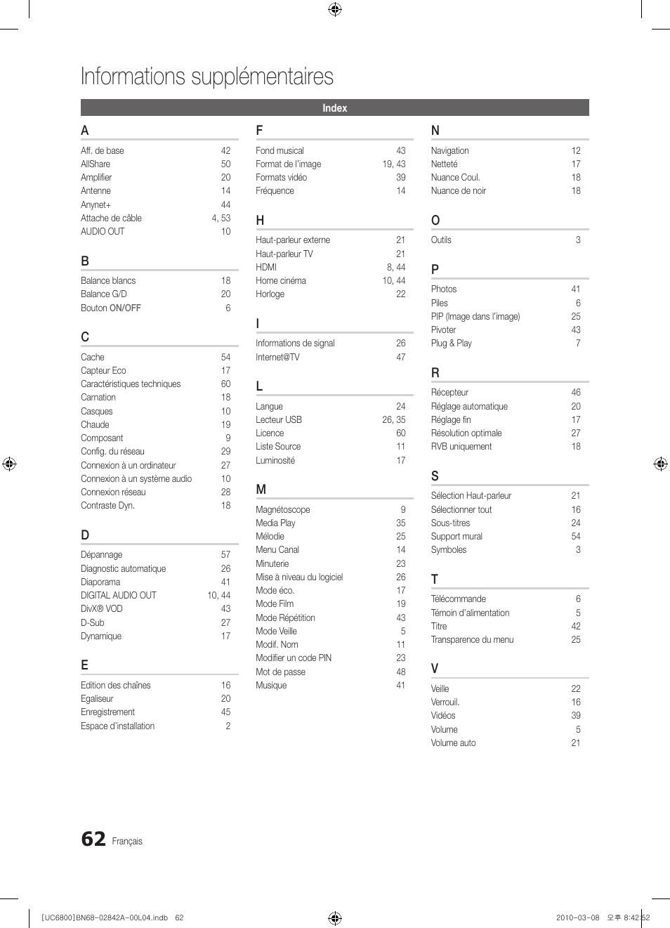 Informations supplémentaires | Samsung UE37C6820US User Manual | Page 186 / 249