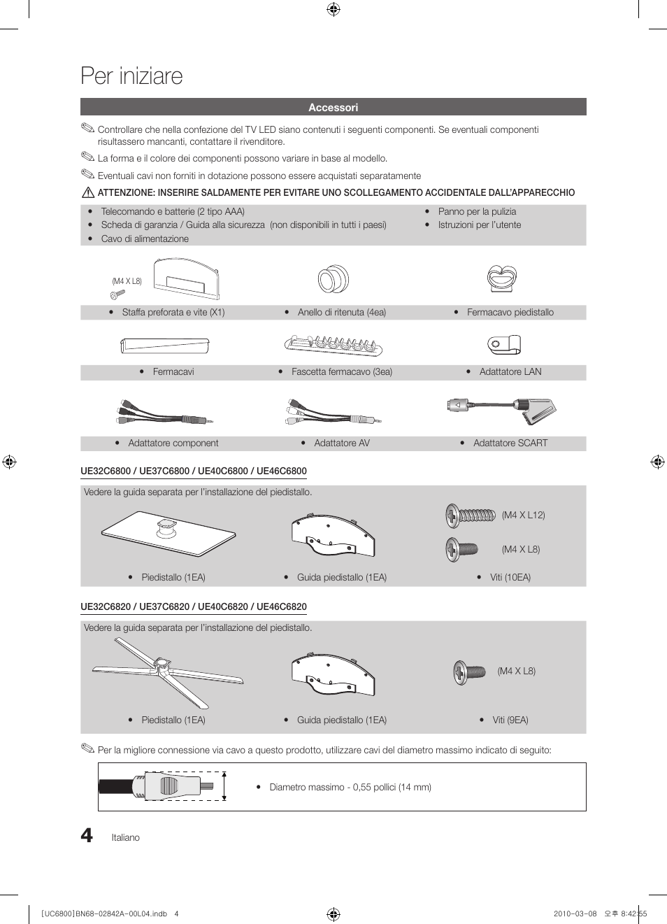 Per iniziare | Samsung UE37C6820US User Manual | Page 190 / 249