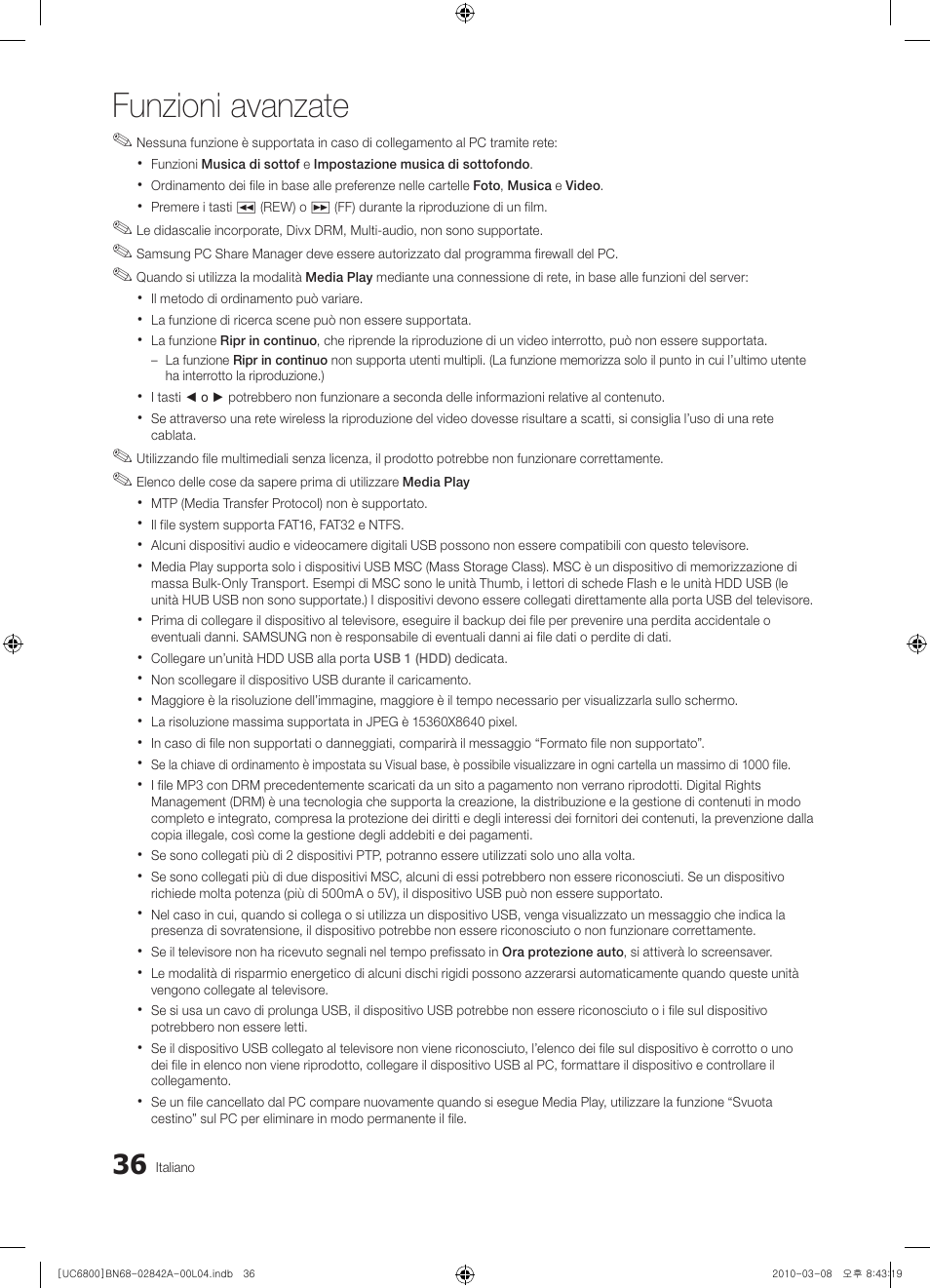 Funzioni avanzate | Samsung UE37C6820US User Manual | Page 222 / 249
