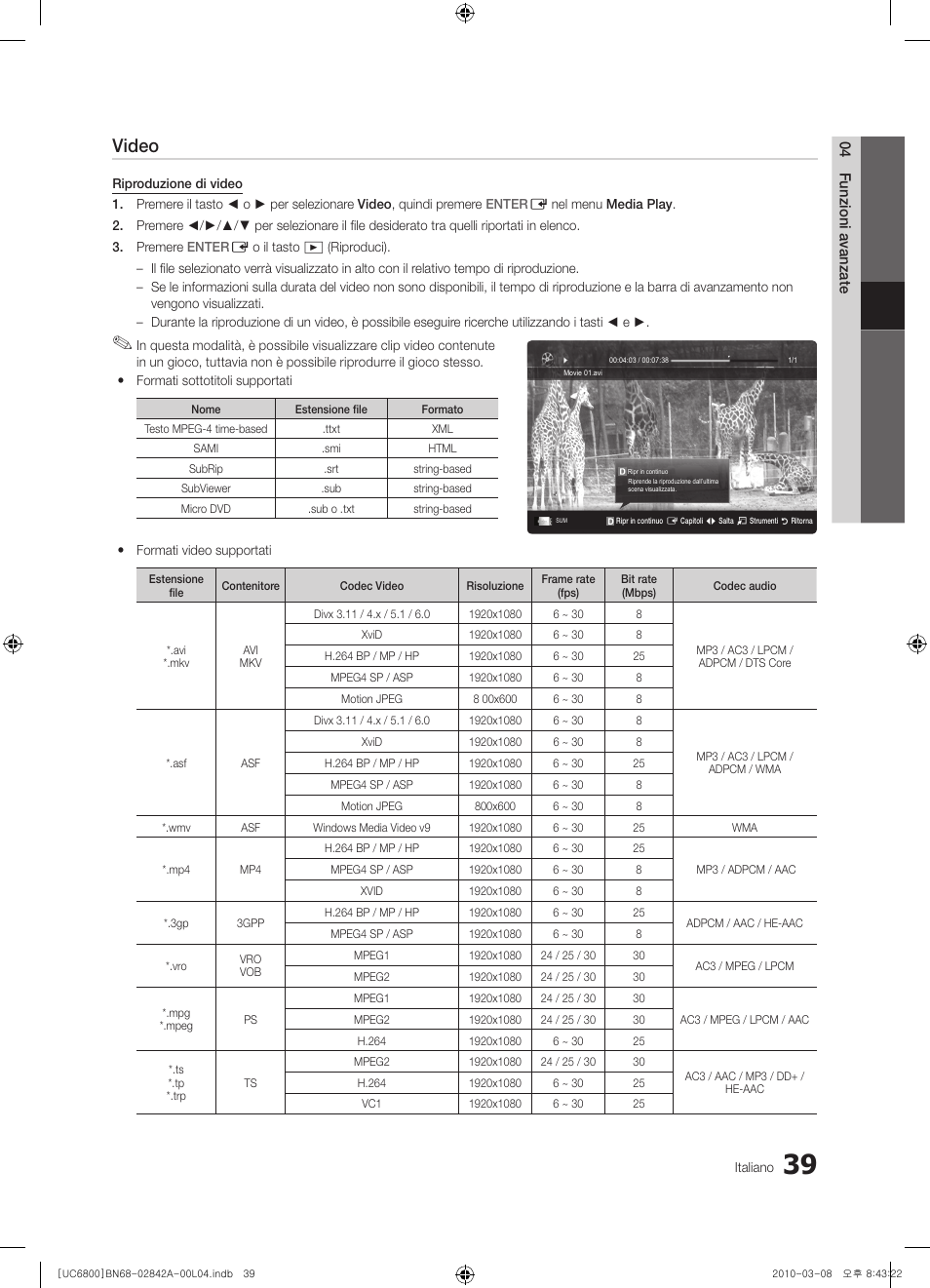 Video | Samsung UE37C6820US User Manual | Page 225 / 249