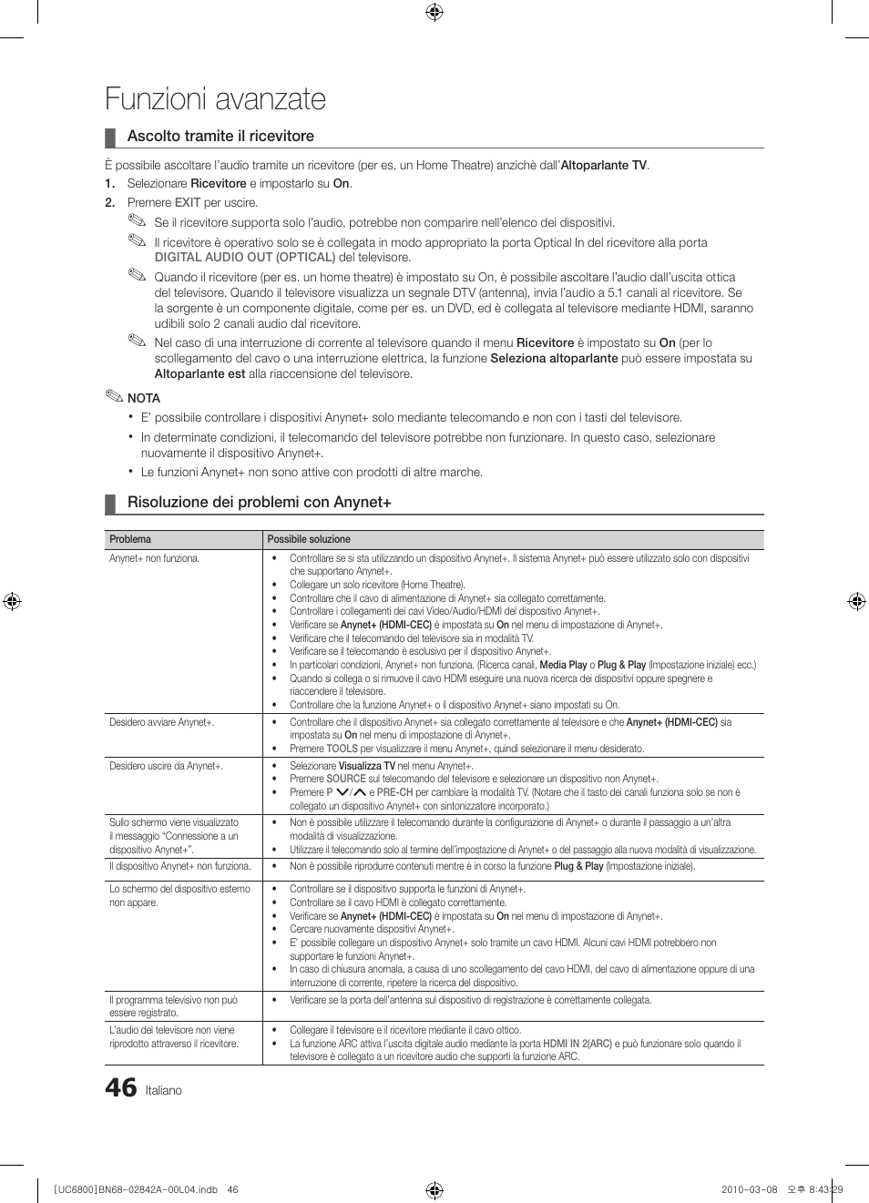 Funzioni avanzate | Samsung UE37C6820US User Manual | Page 232 / 249