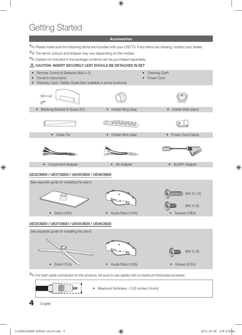 Getting started | Samsung UE37C6820US User Manual | Page 4 / 249