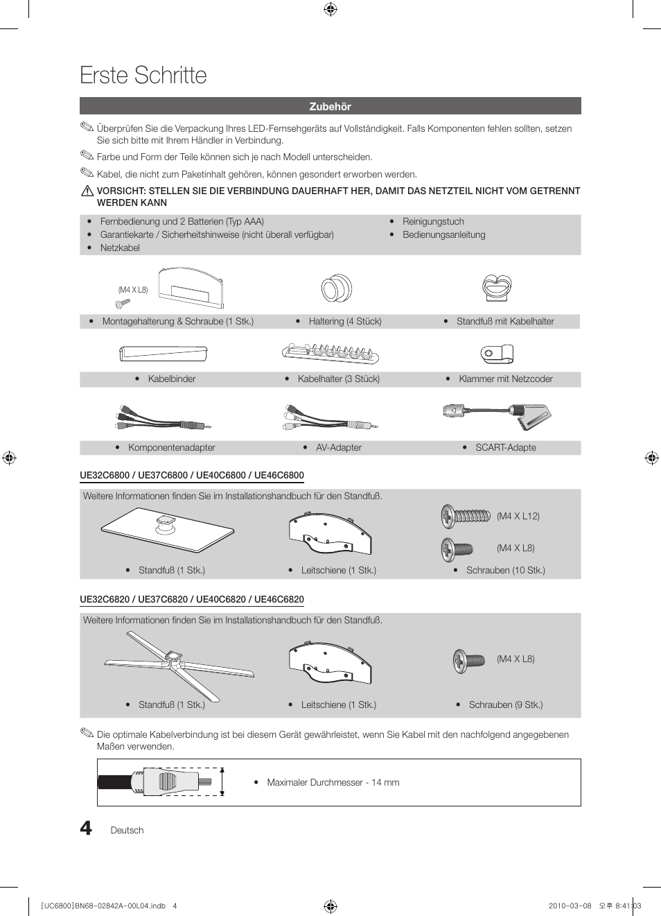 Erste schritte | Samsung UE37C6820US User Manual | Page 66 / 249