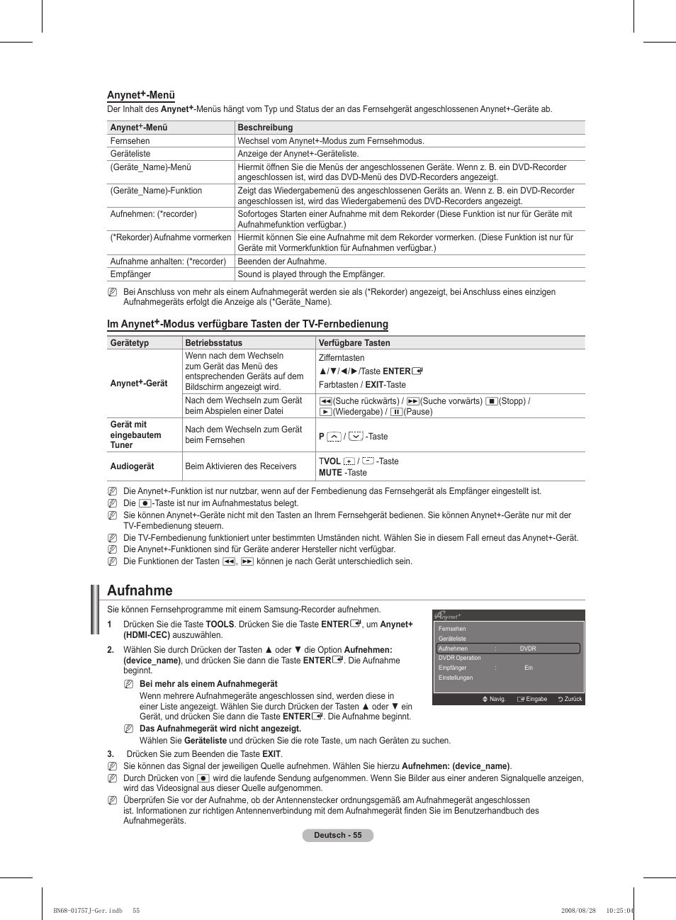 Aufnahme | Samsung PS63A756T1M User Manual | Page 180 / 436