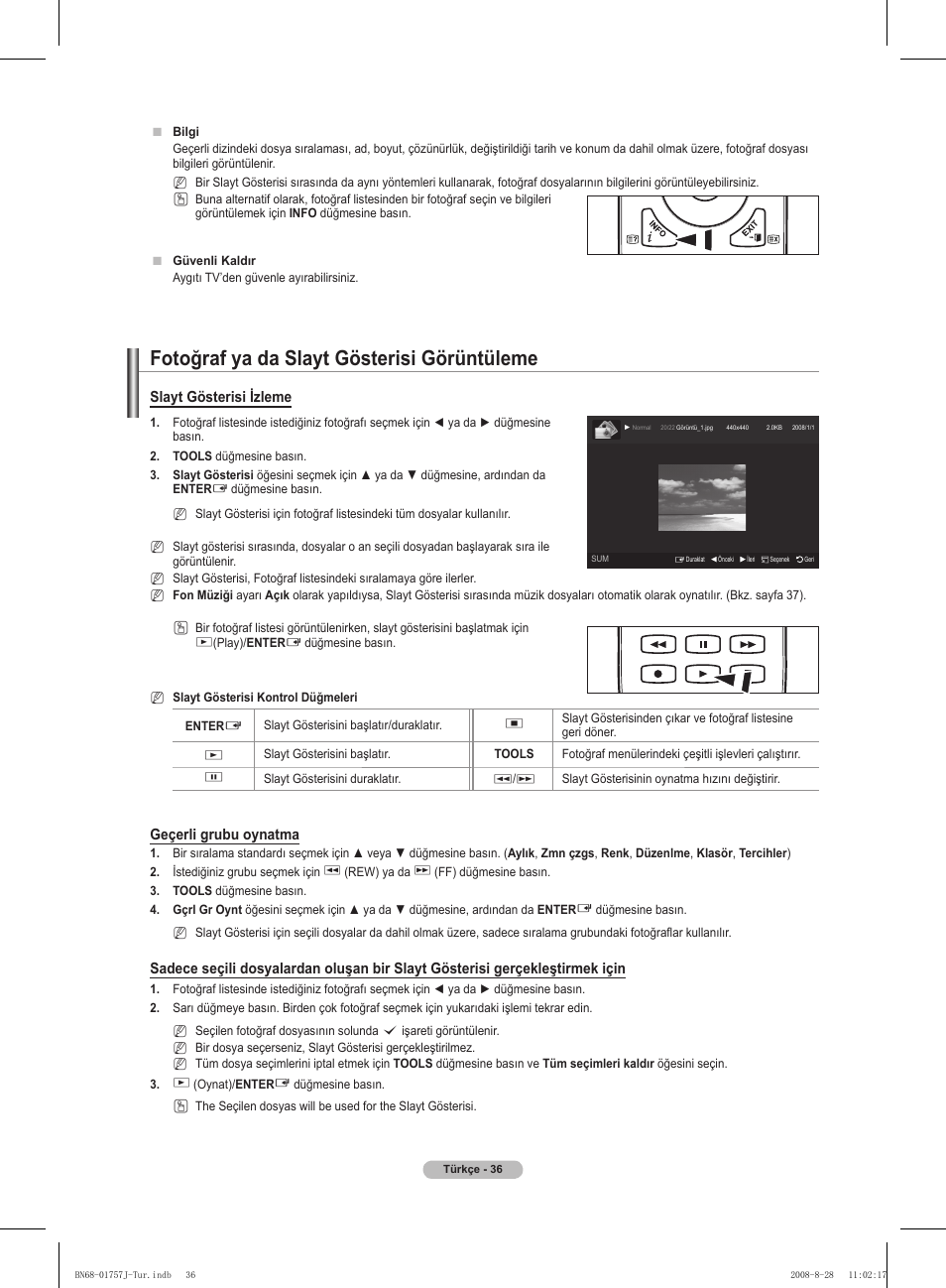 Fotoğraf ya da slayt gösterisi görüntüleme, Slayt gösterisi izleme, Geçerli grubu oynatma | Samsung PS63A756T1M User Manual | Page 409 / 436