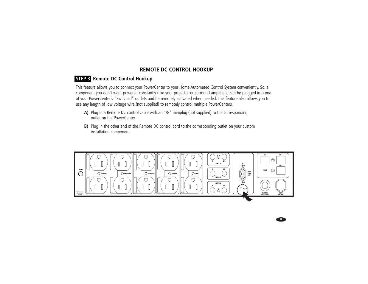 Remote dc control hookup, Step 3 remote dc control hookup | Monster Power Reference PowerCenter HTS 3600 User Manual | Page 16 / 48