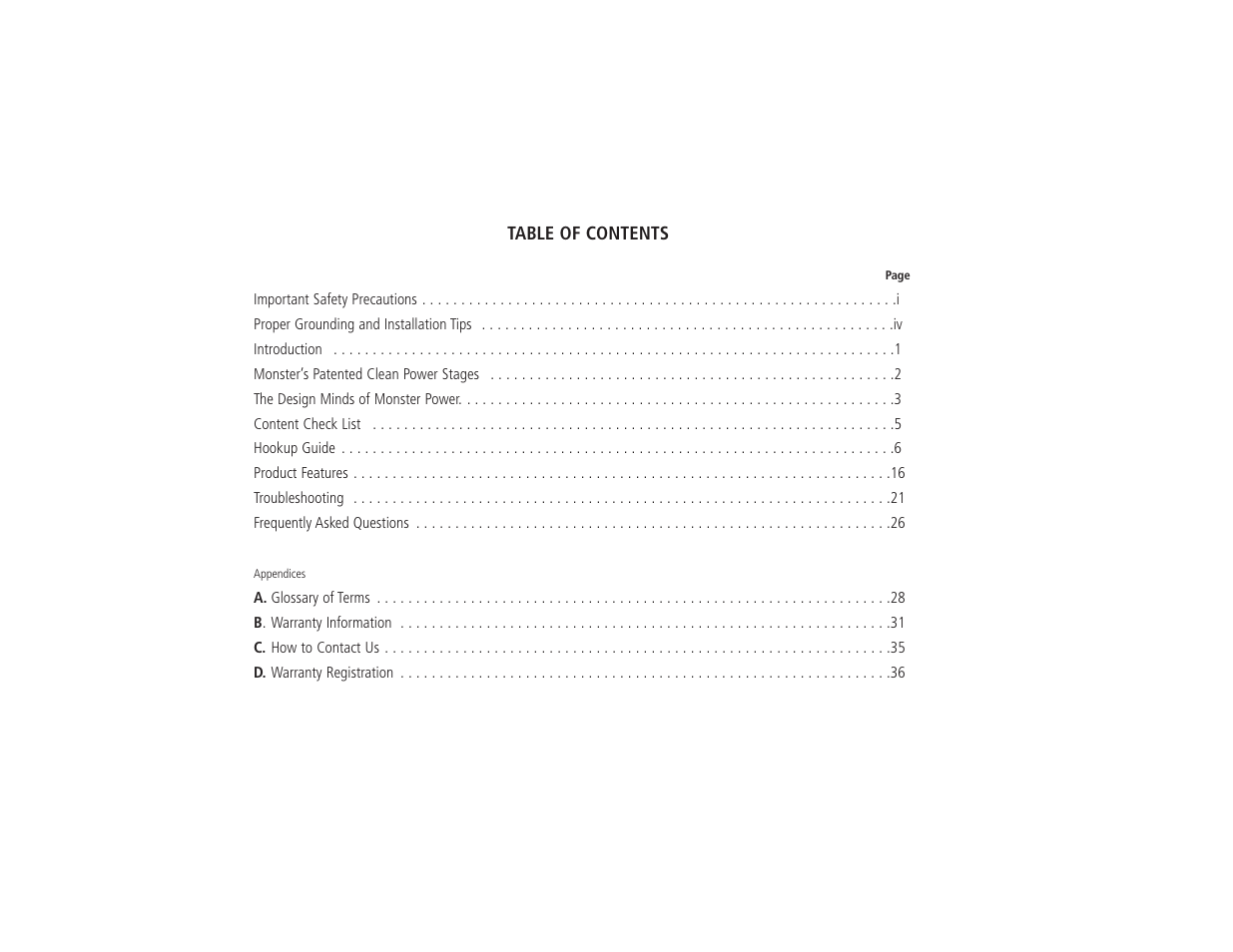 Monster Power Reference PowerCenter HTS 3600 User Manual | Page 2 / 48