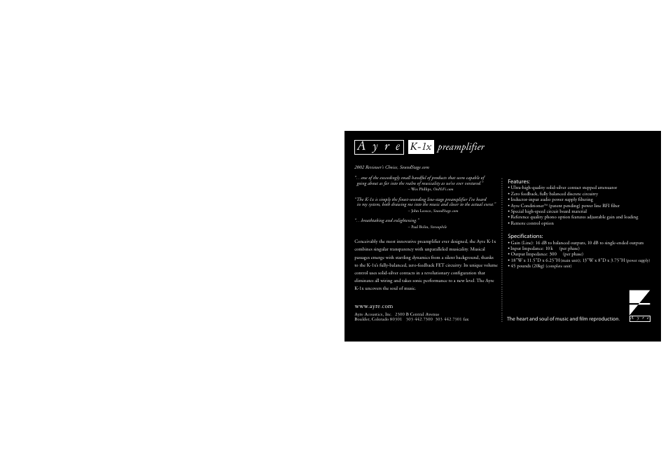 A y r e, K-1x, Preamplifier | Ayre Acoustics K-1x User Manual | Page 2 / 2